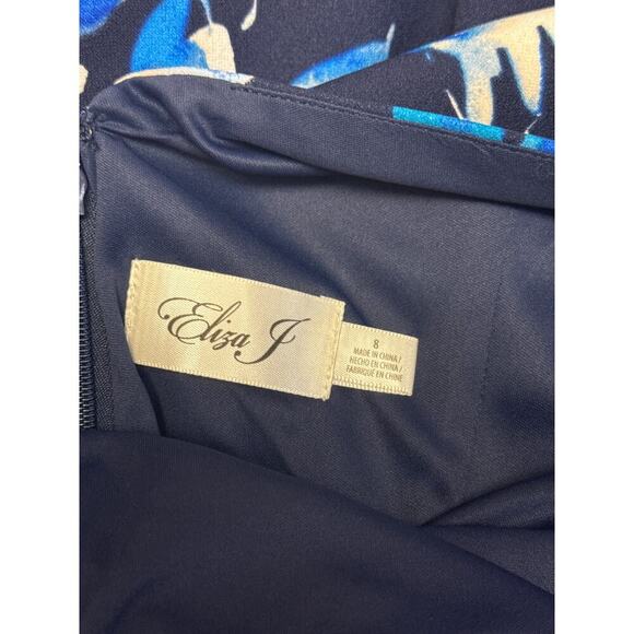 New ELIZA J Boat Neck Asymmetrical Cascade Ruffle Knee Length Sheath Dress Sz 8 - Picture 5 of 11